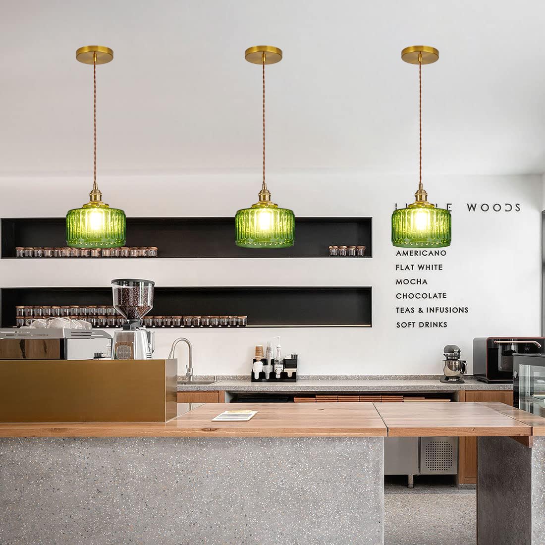 Green Pendant Light Fixtures Striped Glass One-Light Mid Century Ceiling Hanging Light S