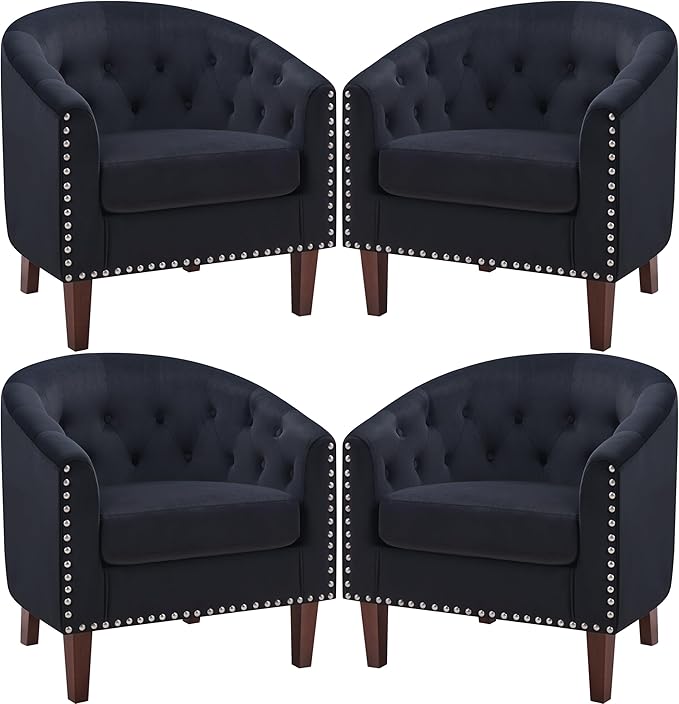 Accent Barrel Chair, Comfy Fabric Club Chair Armchair with Thicken Cushion, Button