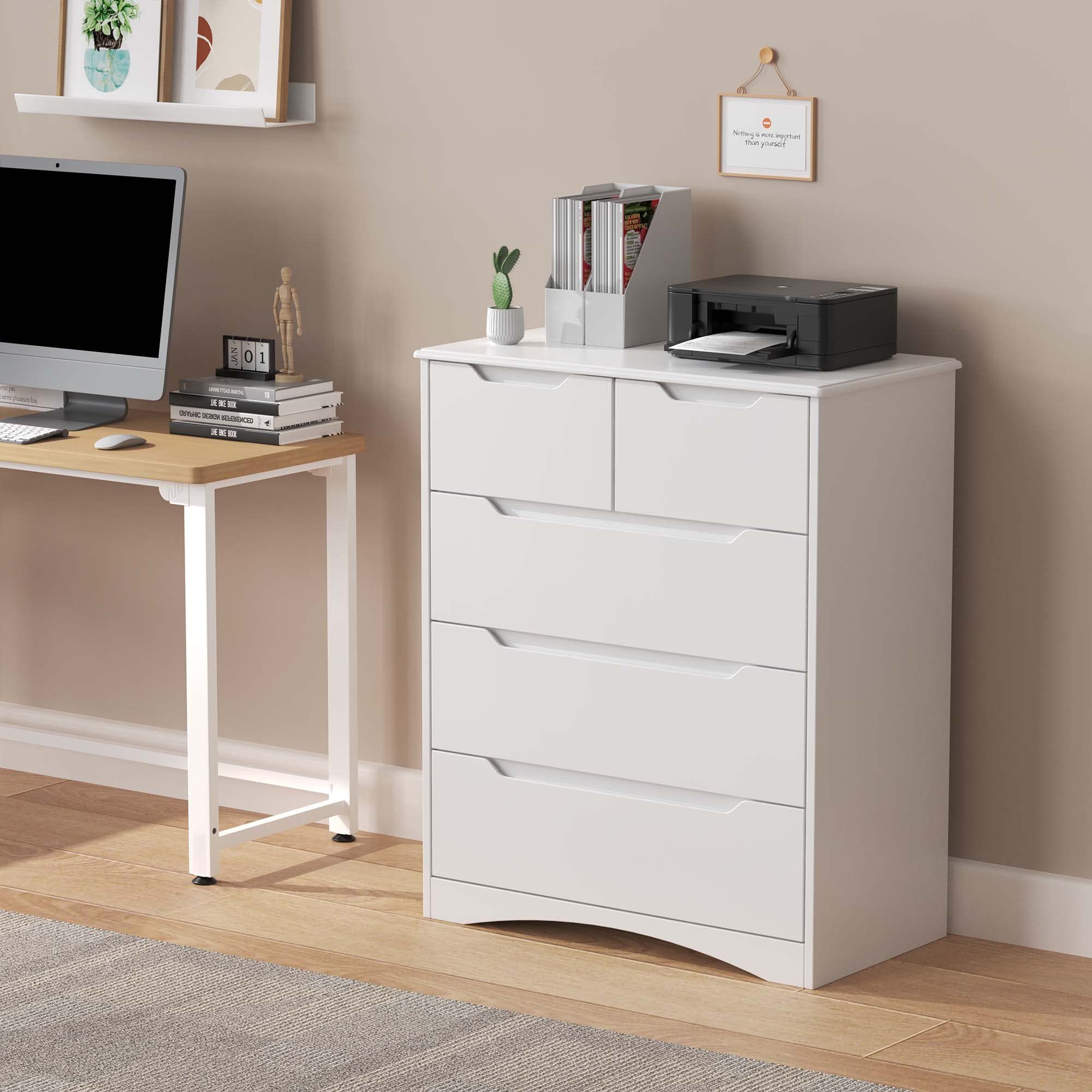 5 Drawers Chest, White Dresser for Bedroom with Large Storage Capacity
