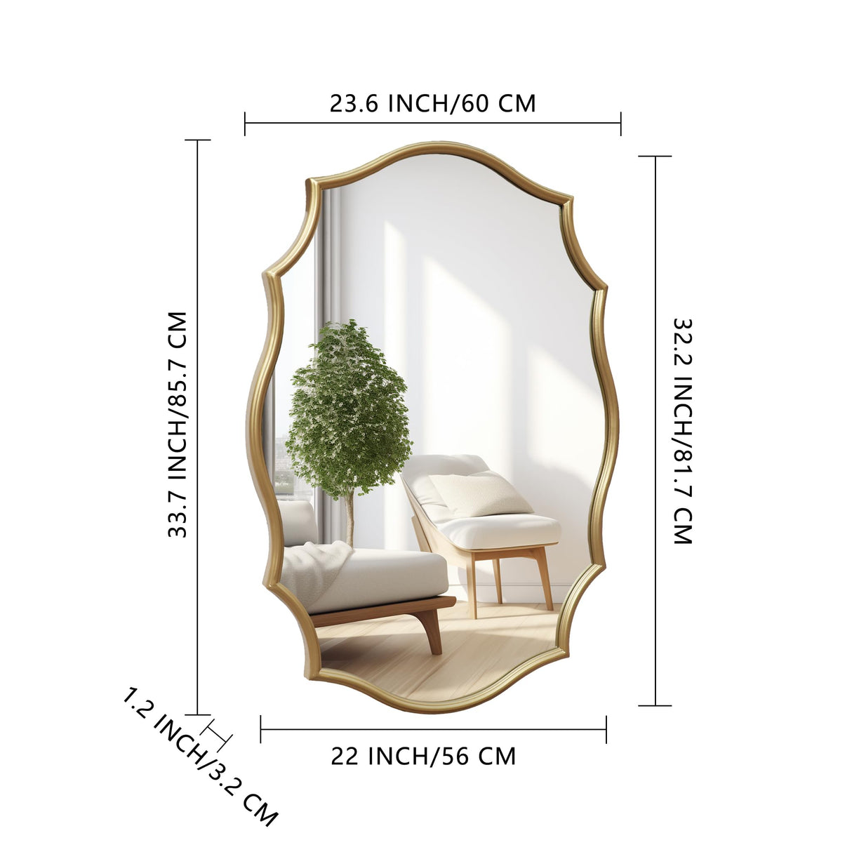 Gold Oval Wall Mirror 24x34 Inch Scalloped Edge