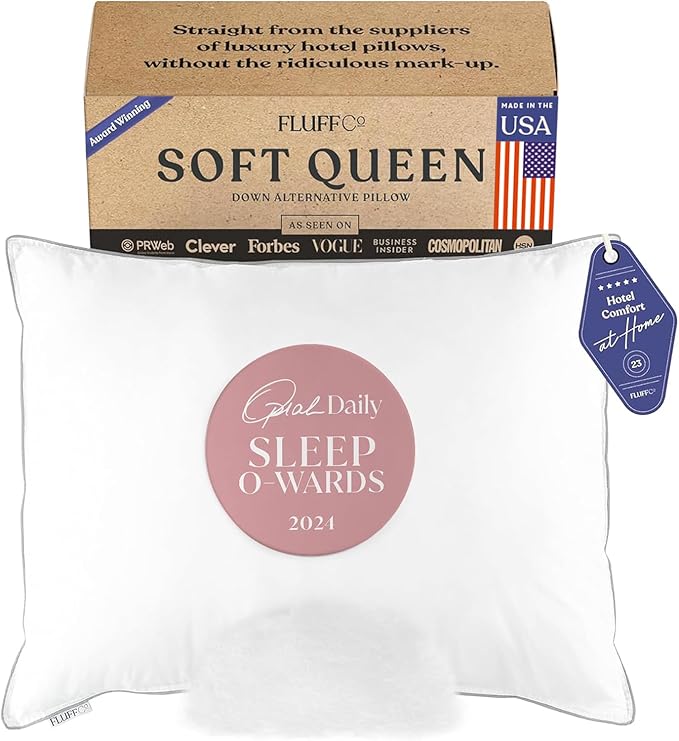 Zen Fluff Down King Pillow with 600 Fill Power White Duck Down Stomach Sleeper