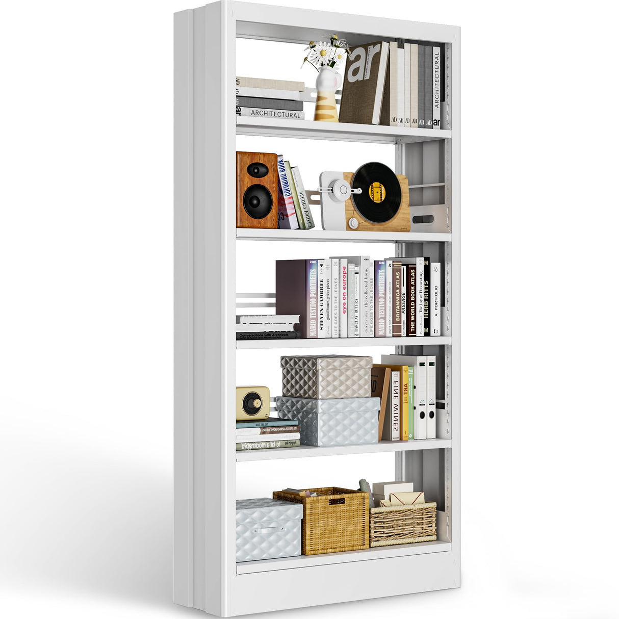 Bookcase,71" Tall Metal Bookshelf,5-Tier Open Bookshelves with Adjustable Storage Shelves