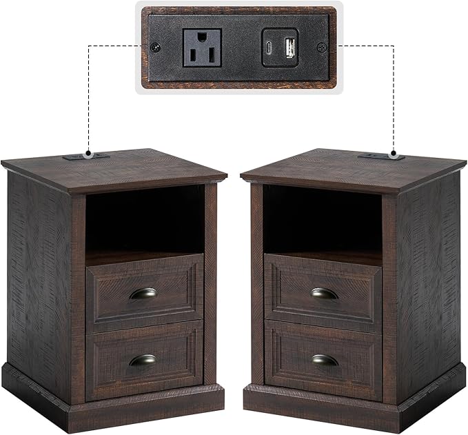 Table with Charging Station, Wood Side Table