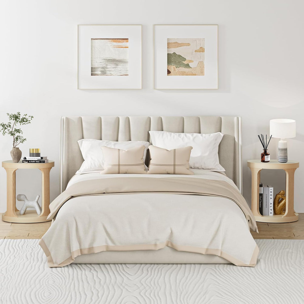 Round Side Table with 2-Tier Storage, Accent Sofa Table