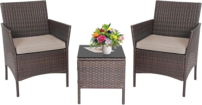 3-Piece Outdoor Wicker Conversation Bistro Set Outdoor Patio Porch Furniture Sets for Yard