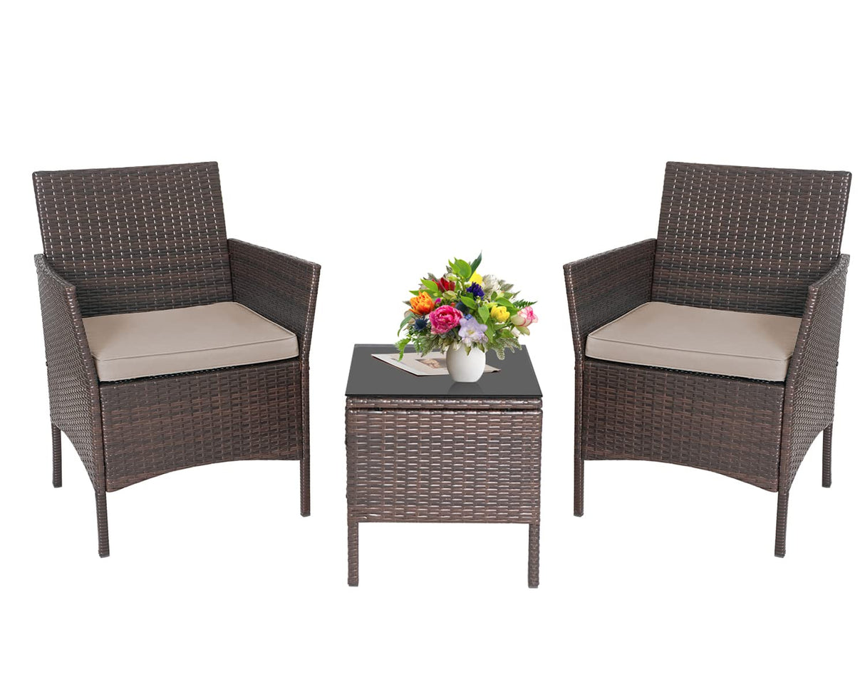 3-Piece Outdoor Wicker Conversation Bistro Set Outdoor Patio Porch Furniture Sets for Yard