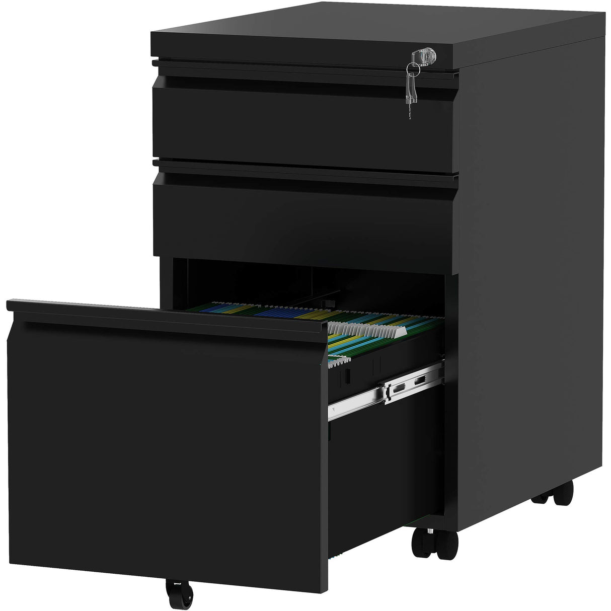 3-Drawer Mobile File Cabinet with Lock, Office Storage Filing Cabinet for Legal/Letter Size