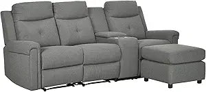 L-Shaped Sofa, Manual Reclining Sectional with Chaise Ottoman, Storage Console