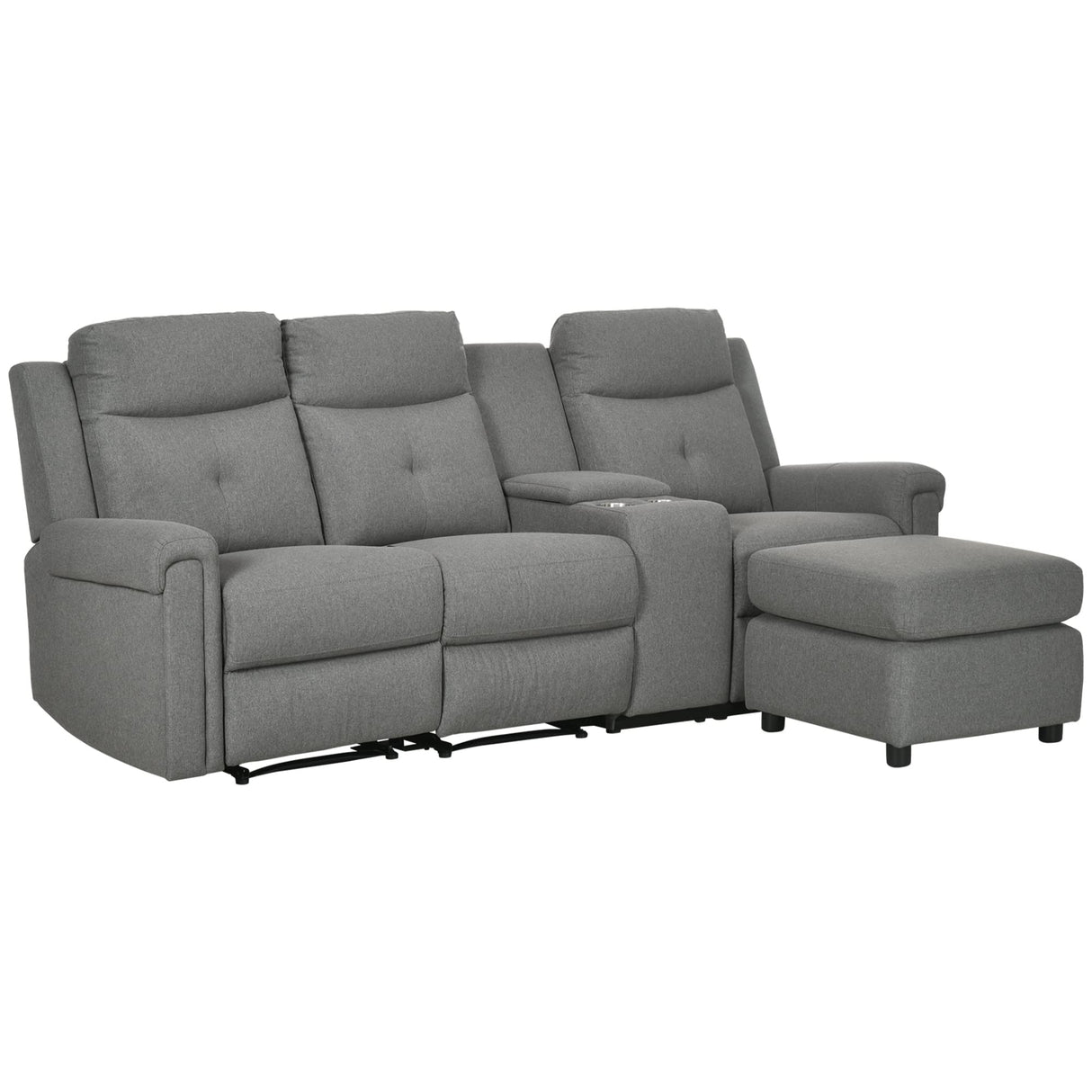L-Shaped Sofa, Manual Reclining Sectional with Chaise Ottoman, Storage Console