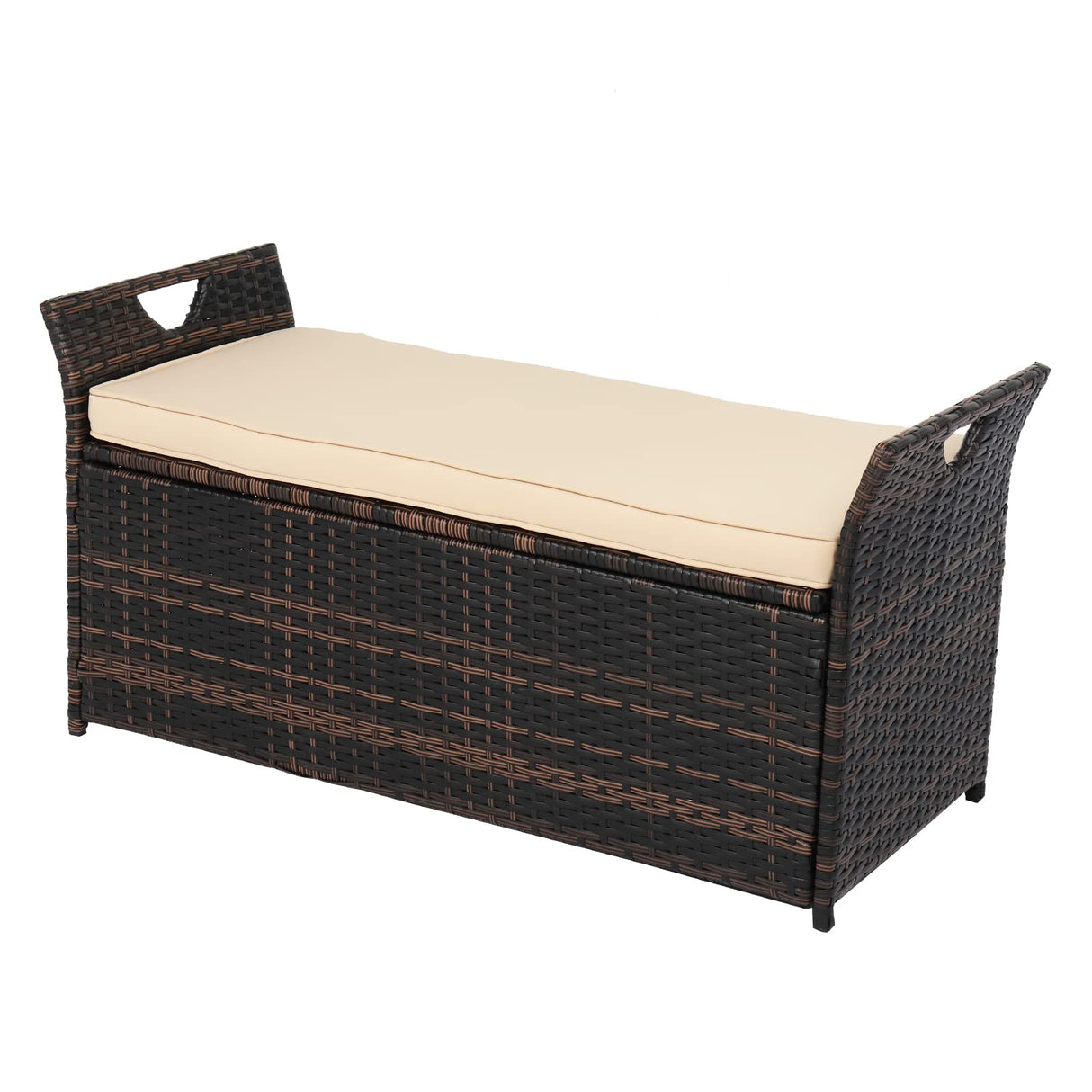 40 Gallon Wicker Storage Bench, Patio Cushion Storage Box Designed with Side Handles