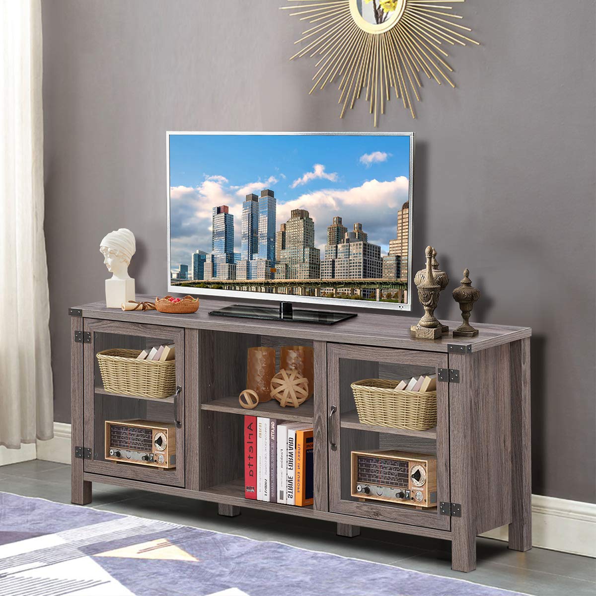 Farmhouse TV Stand, Living Room Console Storage Cabinet for TVs up to 65" Flat Screen