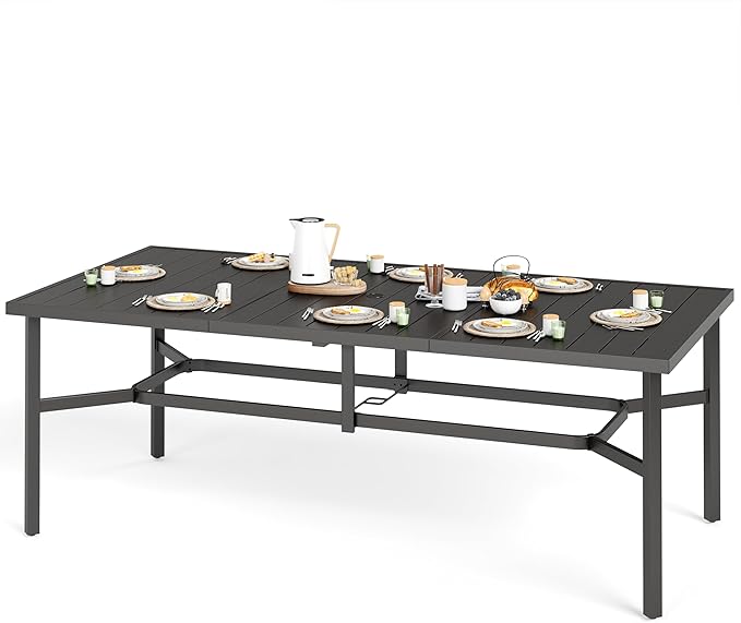 83" Patio Dining Table for 8,Large Rectangle Patio Table with Umbrella Holed