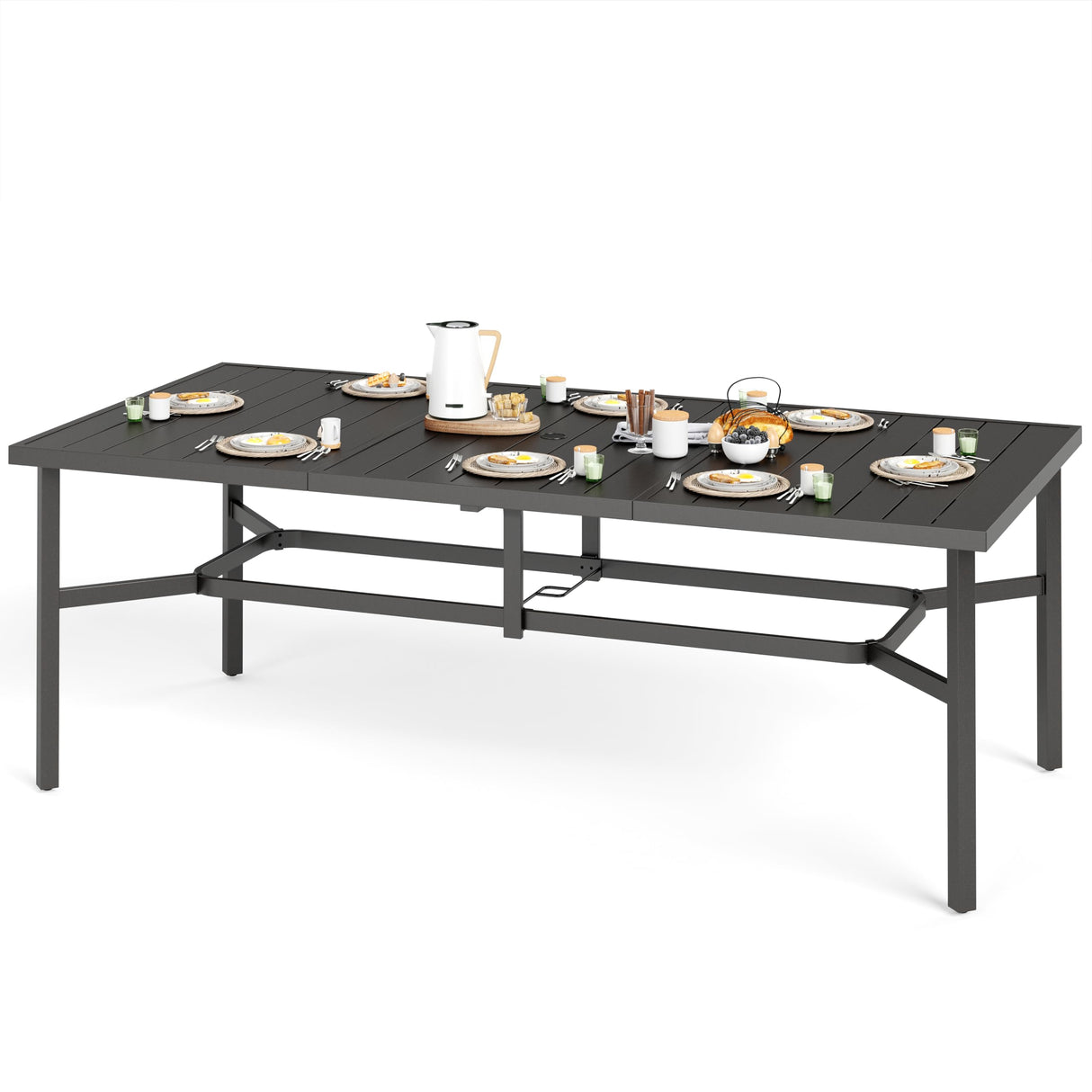 83" Patio Dining Table for 8,Large Rectangle Patio Table with Umbrella Holed