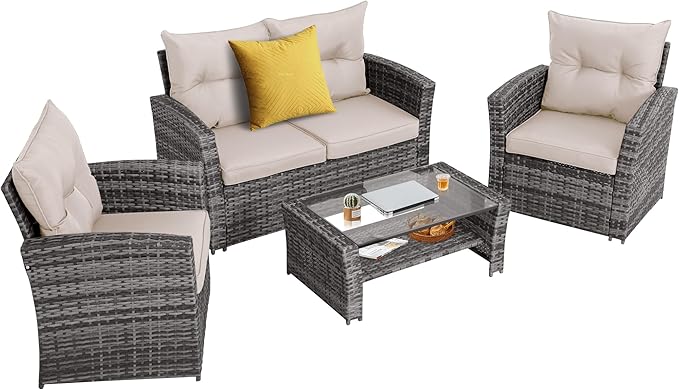 Outdoor Conversation Sets 8-Piece Wicker Rattan Sectional Sofa