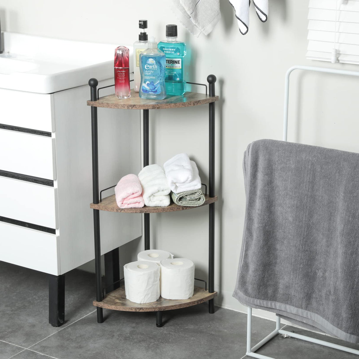 Compact 3-Tier Corner Shelf - Space Saving Wooden Rack