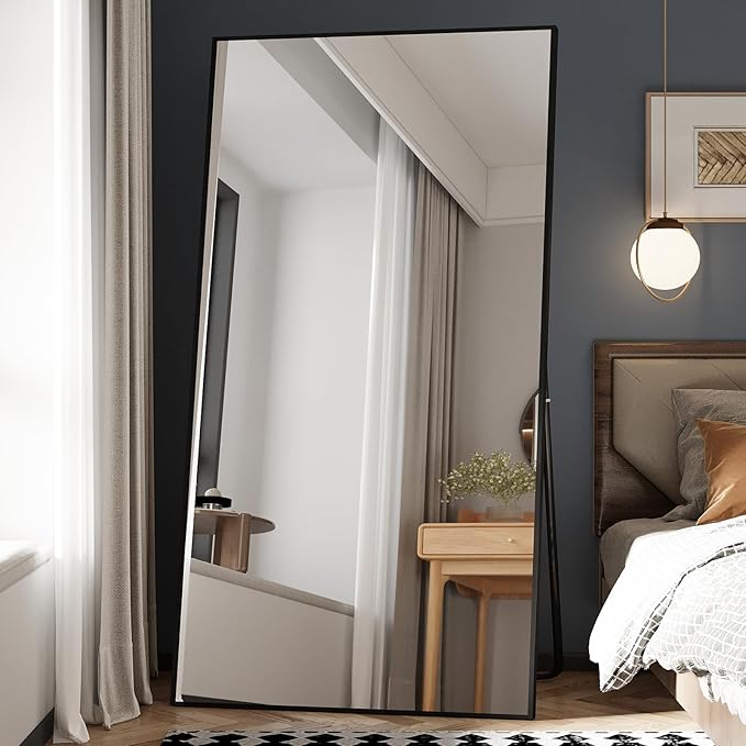 Mirror with Stand, Black Wall Mounting Full Body Mirror