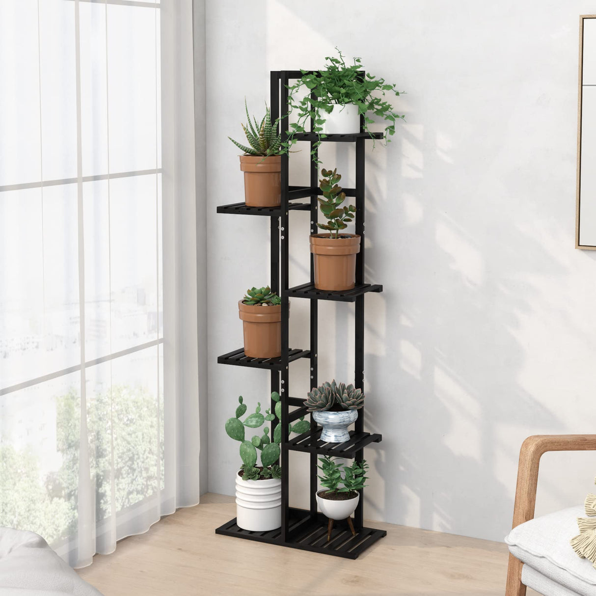 6-Tier Bamboo Plant Stand – Indoor & Outdoor Multi-Pot Shelf