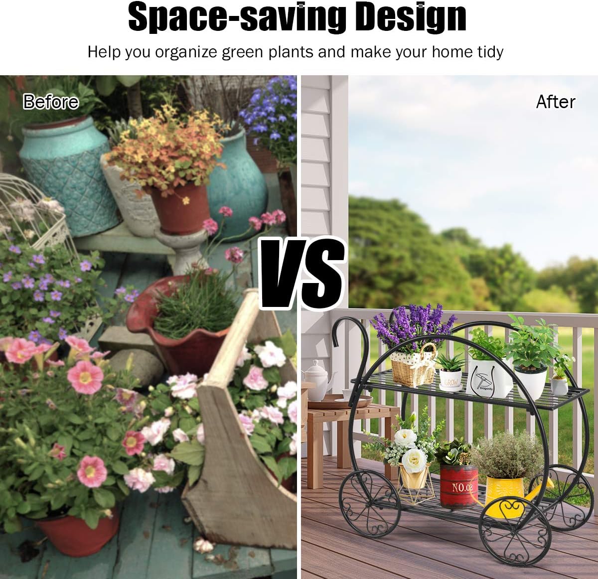 Elegant 2-Tier Garden Cart with Decorative Wheels