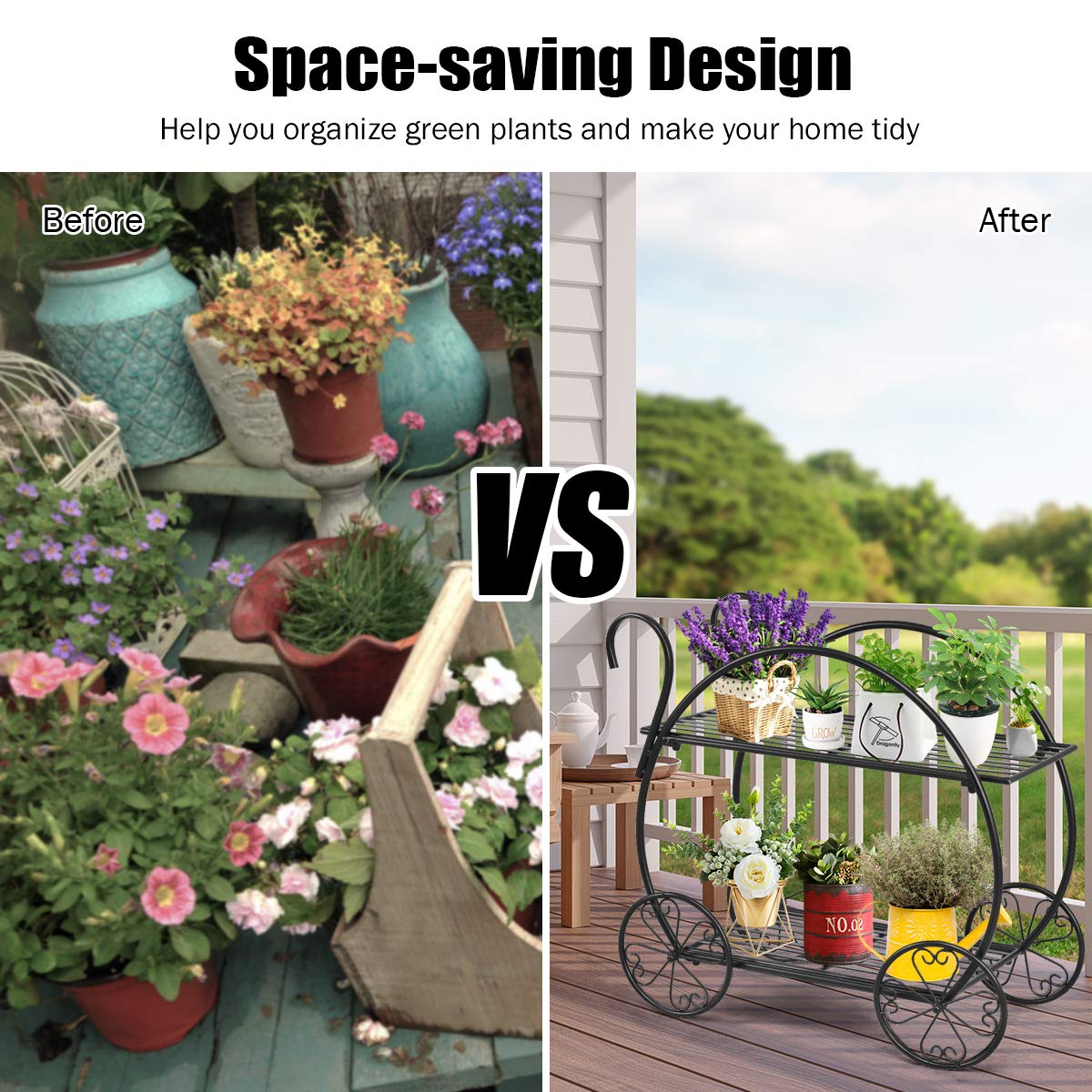 Elegant 2-Tier Garden Cart with Decorative Wheels