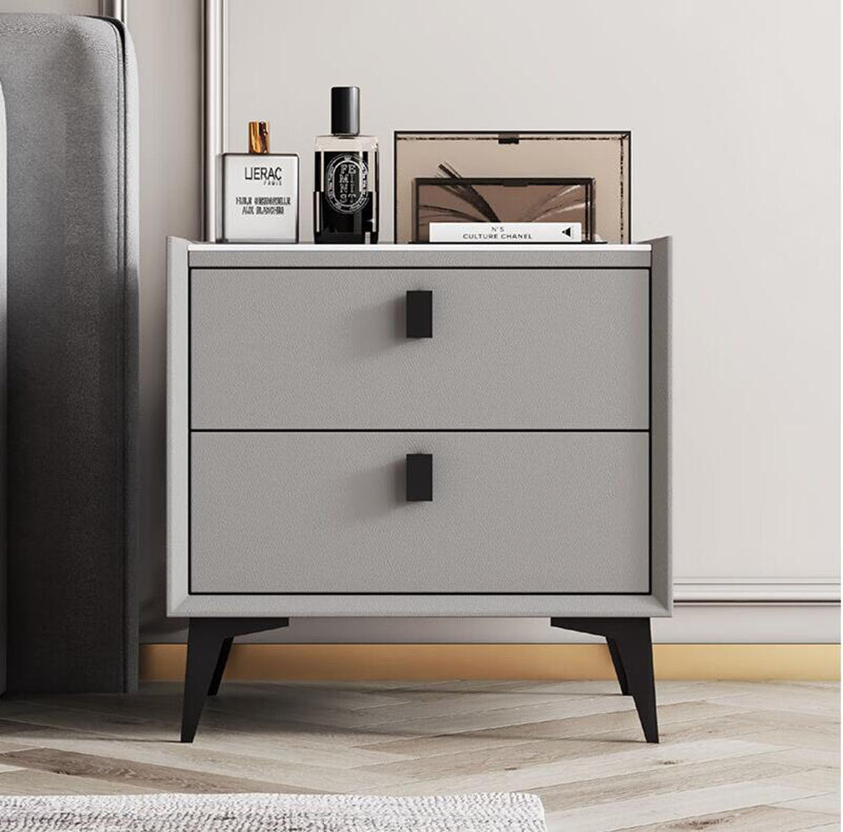 Wood Bedroom Cabinet Storage Leather Art Bedside Cabinet