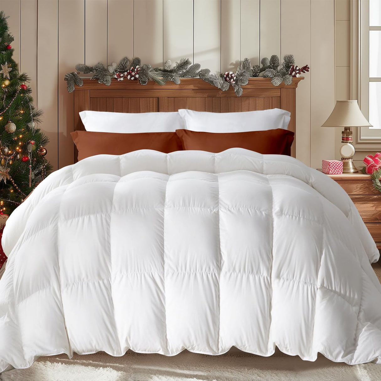 Cloud Soft Hotel Collection Comforters with 100% Cotton Cover (90x90 Inch, White)