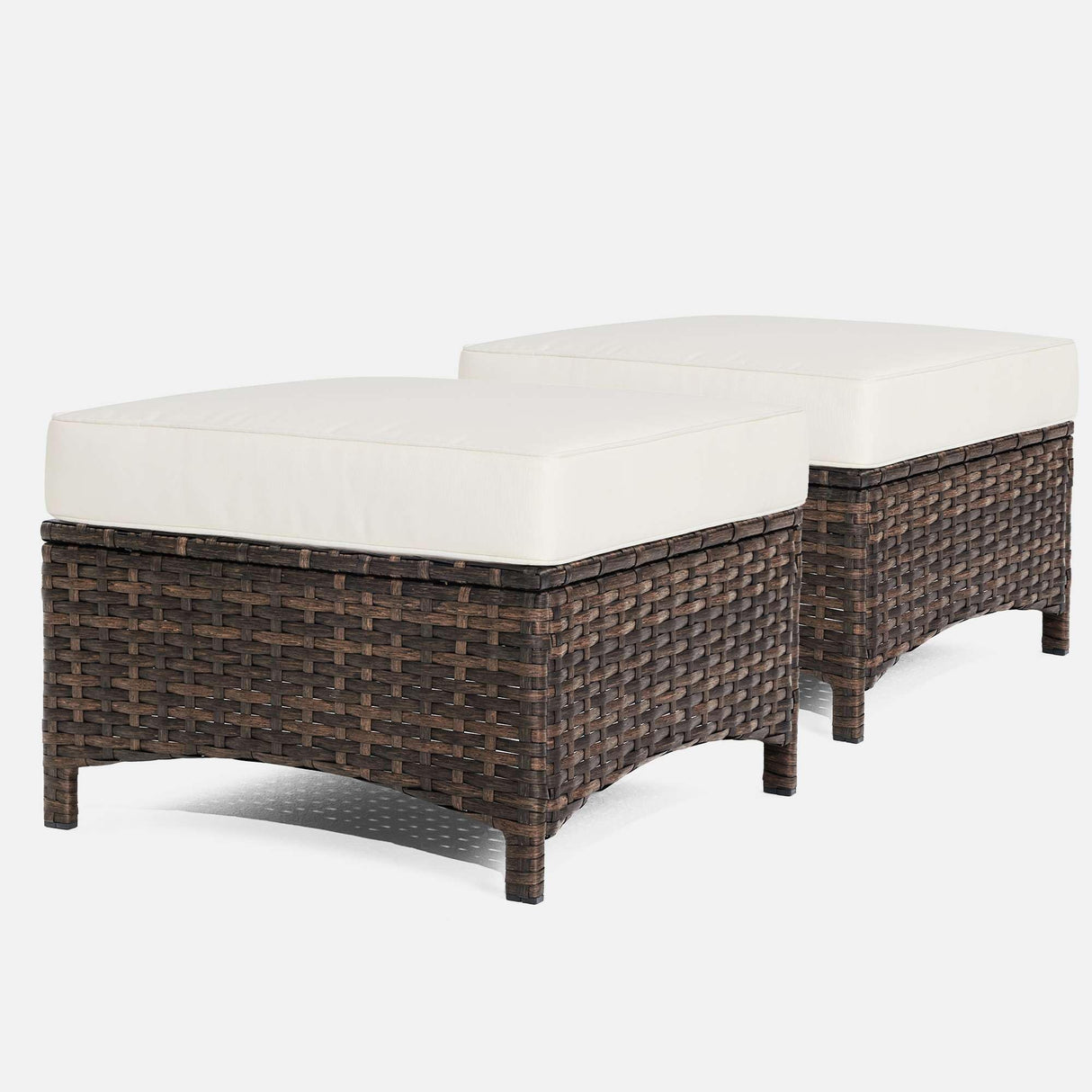 Versatile 2PCS Patio Ottomans, 3-in-1 Outdoor Wicker Footrest Seat