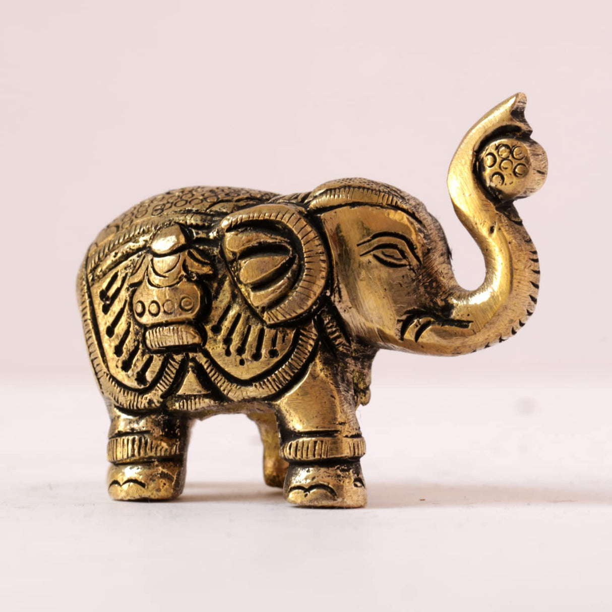Brass Elephant with Om and Kalash Good Luck Charm Religious Gifts for Home Mandir