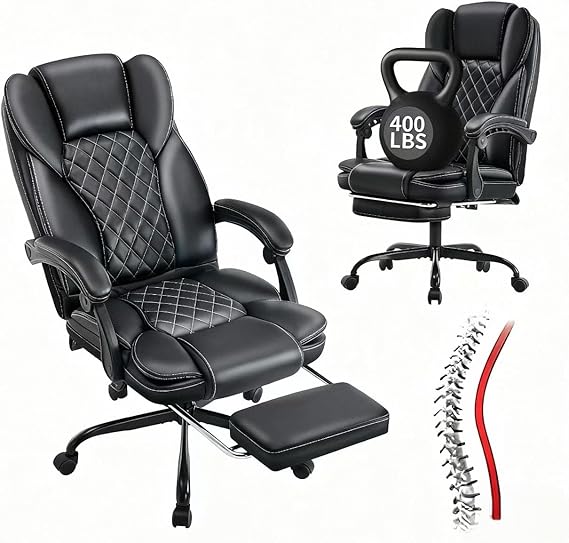 Big and Tall Executive Office Chair with Footrest - 400lbs Capacity