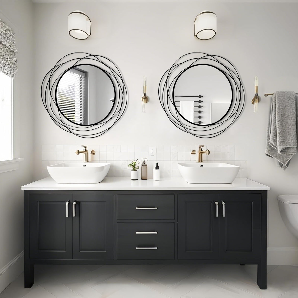 26.8" Round Black Wall Mirror - Large Circle Mirror with Metal Frame