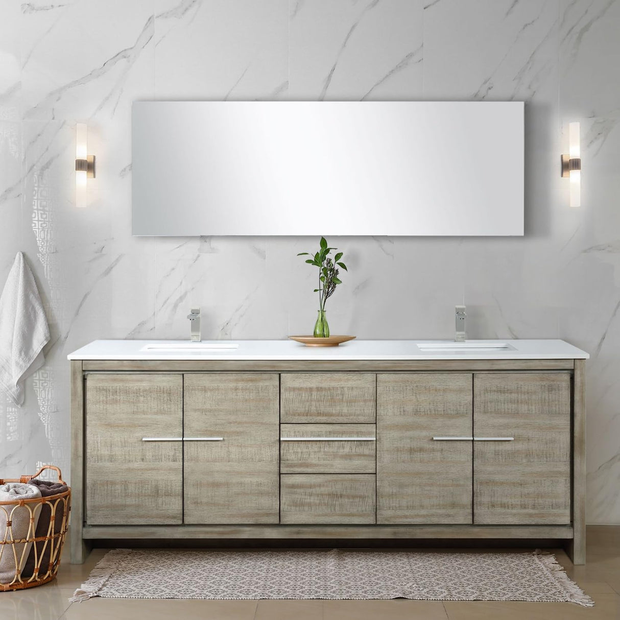 Bell+Modern Sandpoint 80 in W x 20 in D Rustic Acacia Double Bath Vanity and White Quartz Top