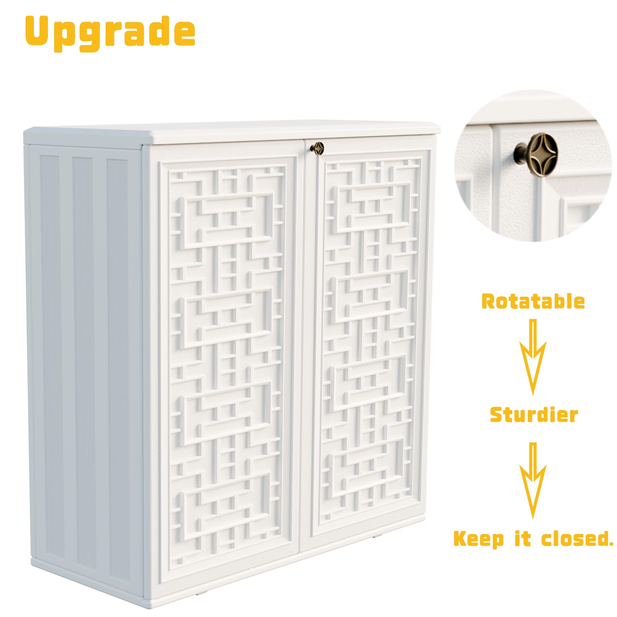 Outdoor Storage Cabinet Waterproof with Shelf, Off White Plastic Outdoor Cabinets