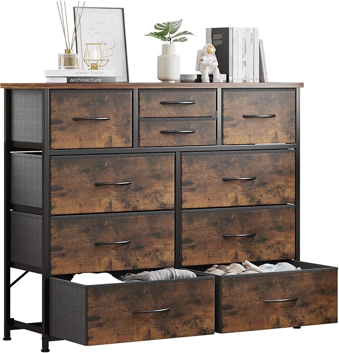 10-Drawer Dresser, Fabric Storage Dresser Drawers for Bedroom