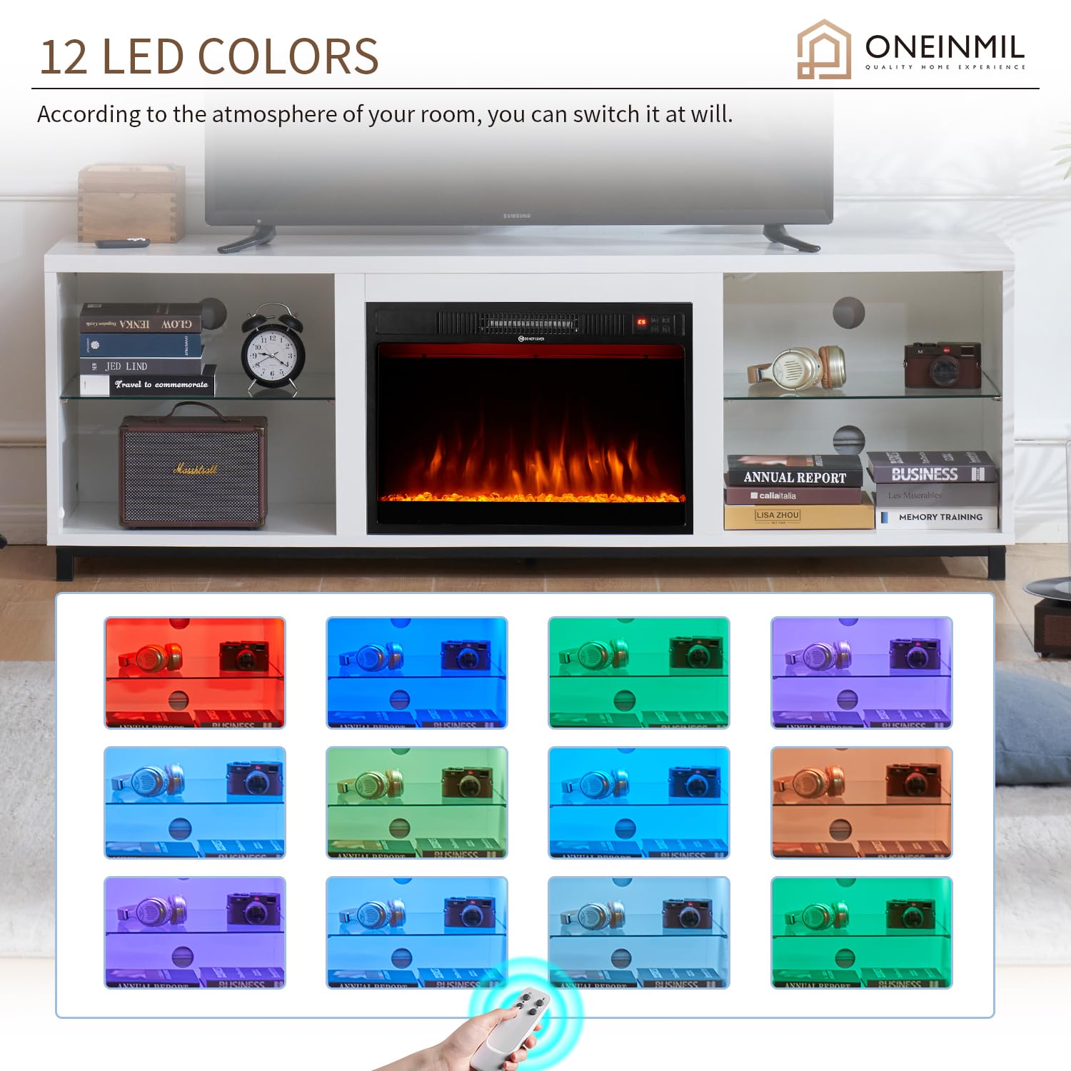 Modern Fireplace TV Stand for TV up to 78 Inch for Living Room, TV Cabinet