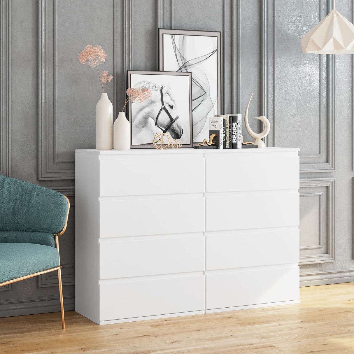 4 Drawer Dresser, White Dresser Modern Storage Chest of Drawers 23.6L x 15.7W x 31.5H in