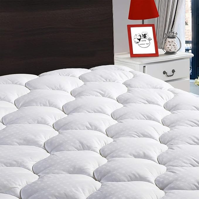 Mattress Pad Full Size Soft Cotton Mattress Cover,Quilted Fitted Mattress