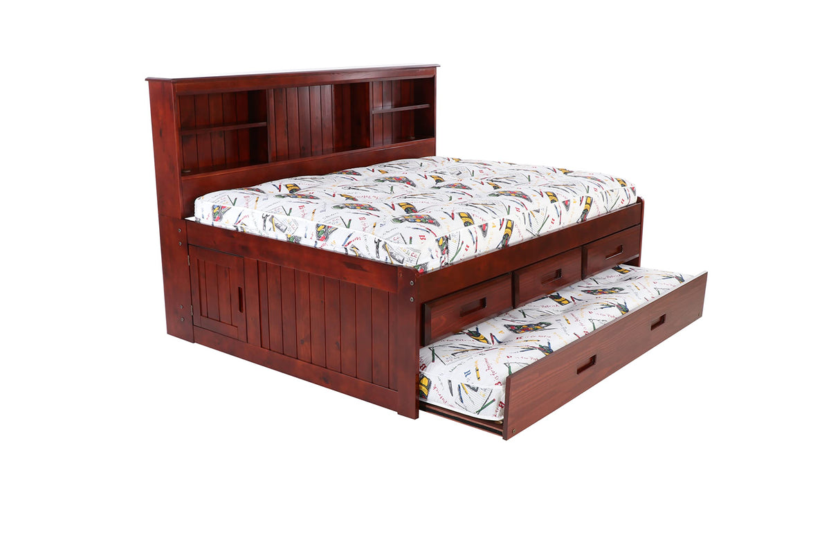 OS Home and Office Furniture Model 82823K3-22, Solid Pine Full Daybed with 3 Sturdy Drawers and a Twin Sized Trundle in Rich Merlot