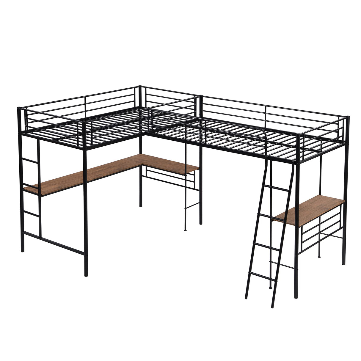 L-Shape Loft Beds with Two Desk Metal Double Twin Loft Beds