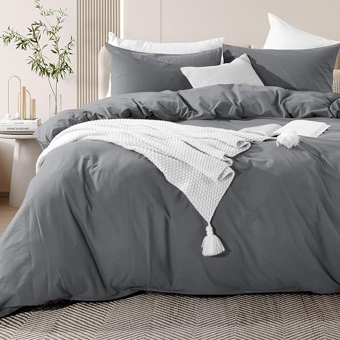 Duvet Cover Set 100% Washed Cotton Oversized King 120"x98" Linen Feel Textured Organic Natural 3 Pieces