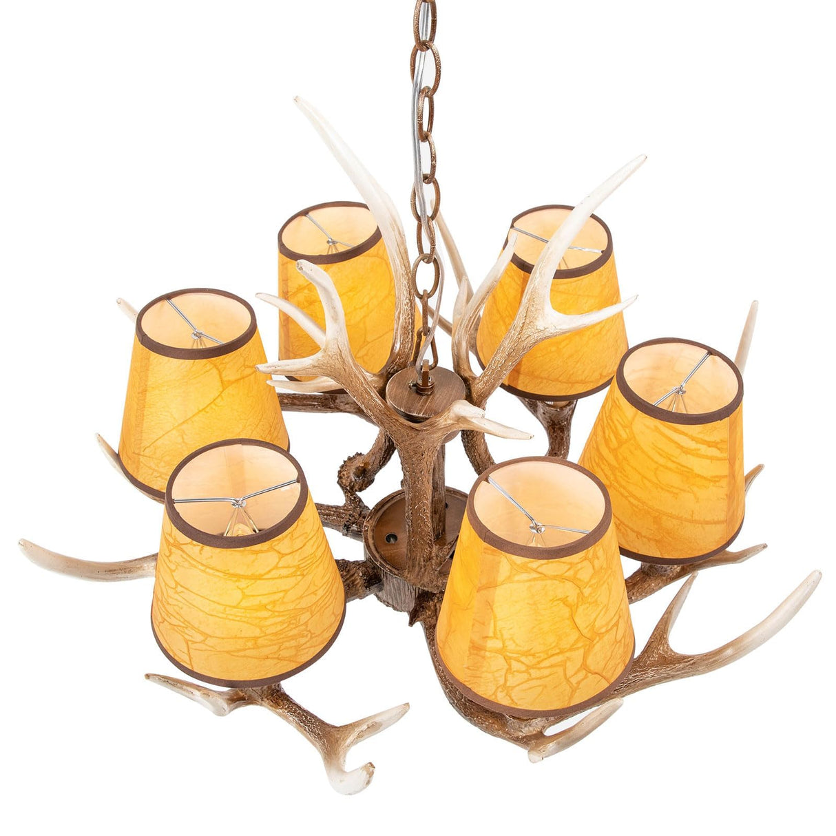 Antler Chandelier 6 Lights,Rustic Antler Pendant Light with Fabric Lampshade