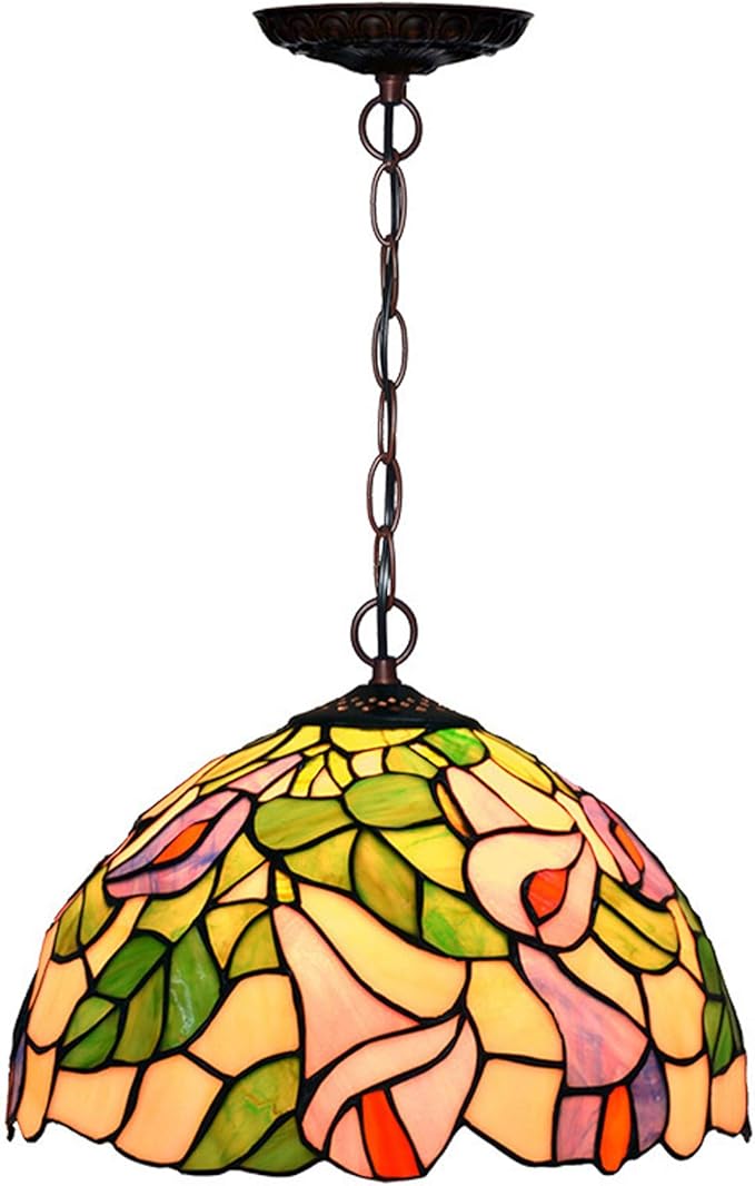 Tiffany Style Pendant Lights Pastoral Art Stained Glass Hanging Lamps Retro Floral