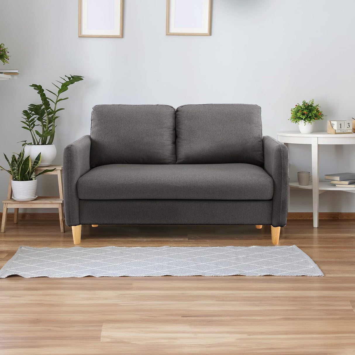 47" Small Couch, Linen Loveseat Sofa Dark Grey Mini Couch Mid Century Modern Decor