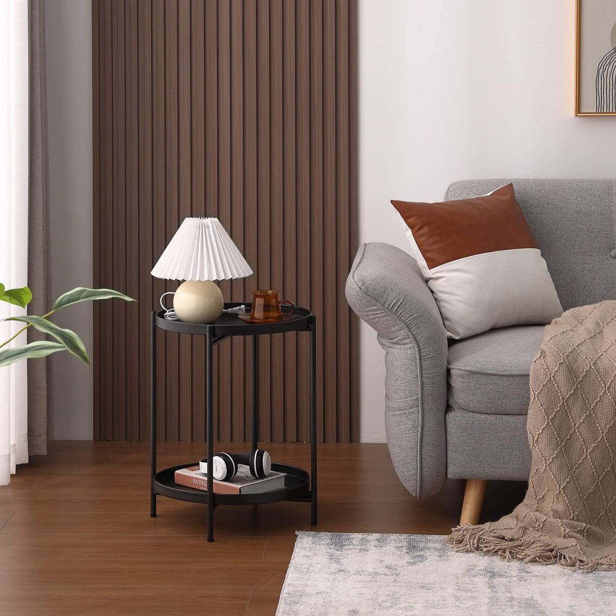 Tiita Round End Table Mental 2-Tier Side Table Nightstand/Small Iron Tables Accent Coffee Table for Living Room Bedroom Office Small Space