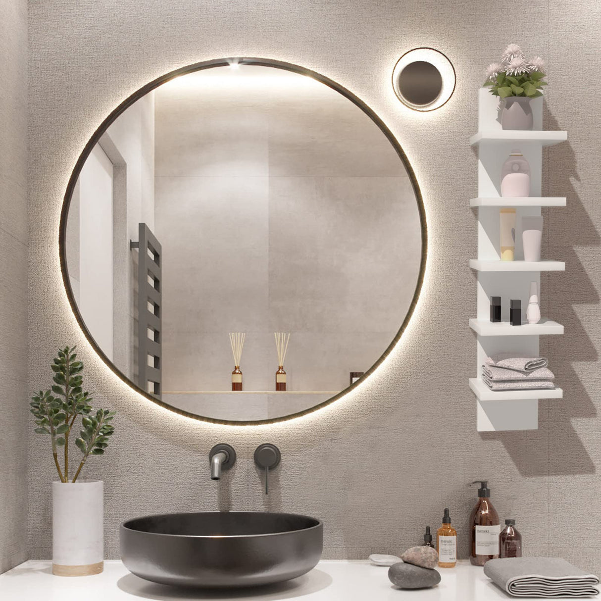 5 Tier Wall Shelf Unit,White Vertical Floating Shelf-Narrow Decorative Wall Mount Modern