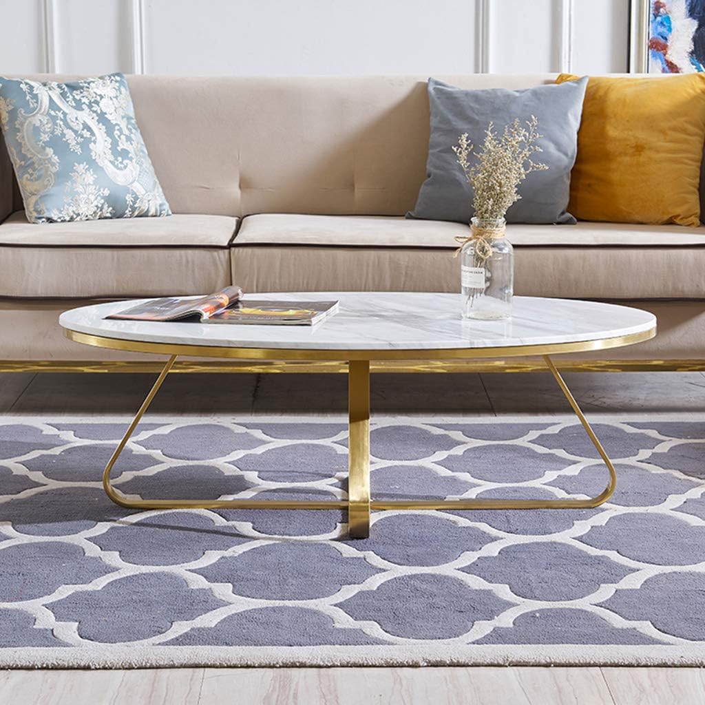 80cm Mid Century Modern Oval Coffee Table White Nature Marble Table