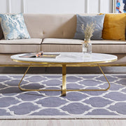 80cm Mid Century Modern Oval Coffee Table White Nature Marble Table