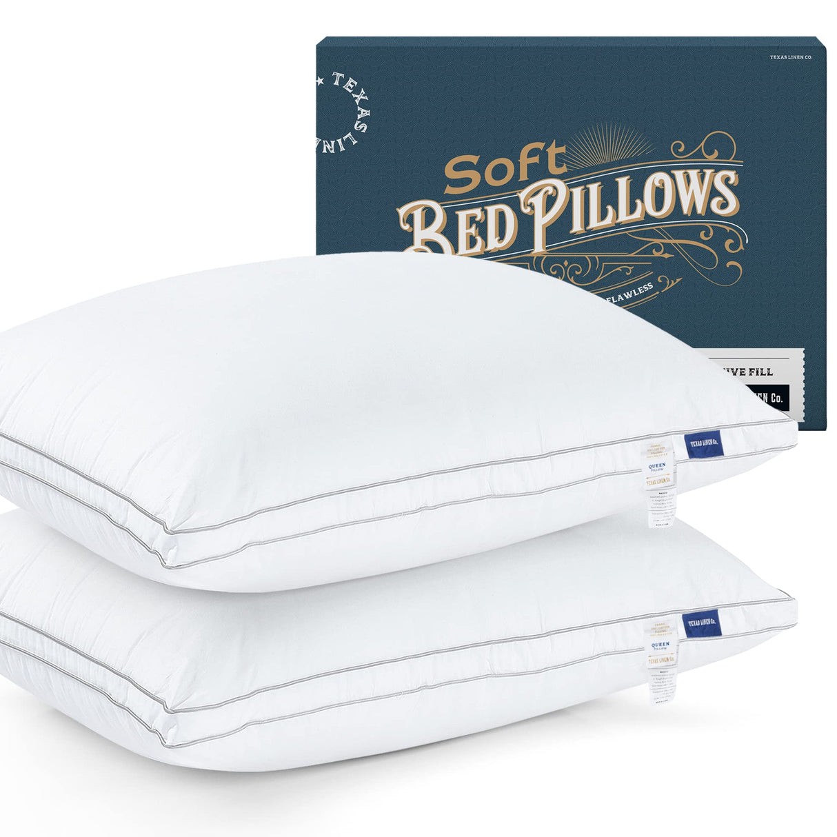 CO. Hotel Collection Bed Pillows for Sleeping - Queen Size, Set of 1/2 - Extra Soft, Cooling,