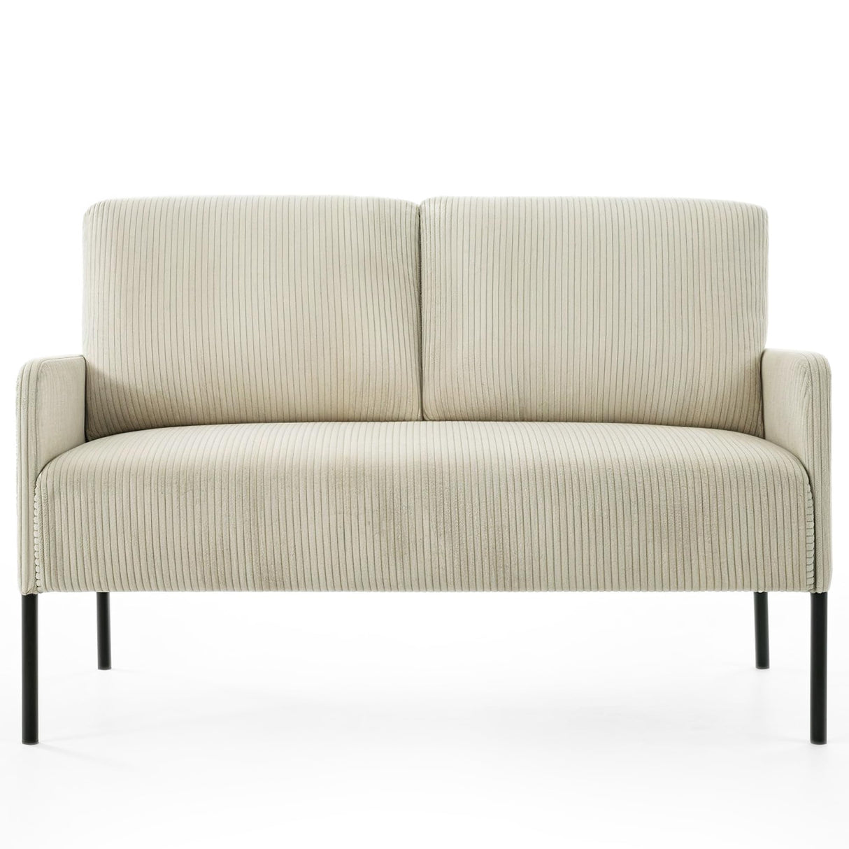 44" Beige Corduroy Loveseat Sofa - Modern 2-Seater Couch with Pillows