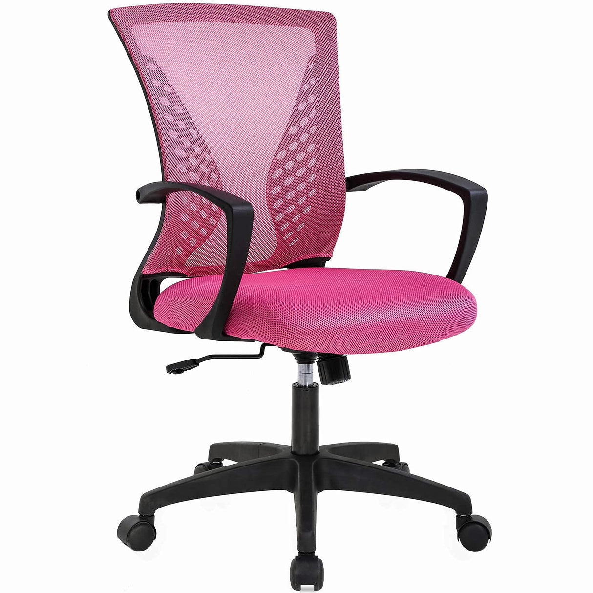 with Wheels and Arms Computer Chair Ergonomic Home Office Chairs Comfortable Swivel Chair Mesh Executive Rolling Chair with Back Support for Adults, Pink