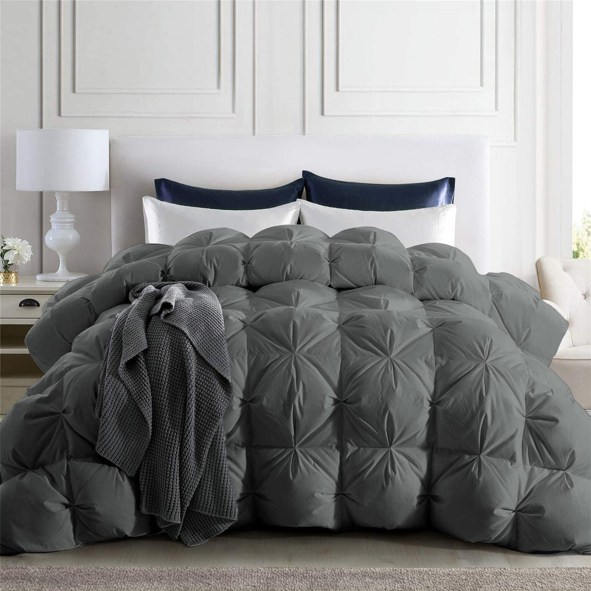 puredown Grey Goose Down Comforter Twin Size, 800 Fill Power, 100% Cotton 700 TC Fabric, Winter Duvet Insert, Pinch Pleat Heavyweight Comforter Cloud Fluffy Extra Warmth