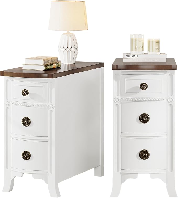 Solid Wood End Table, 3-Drawer Narrow Side Table